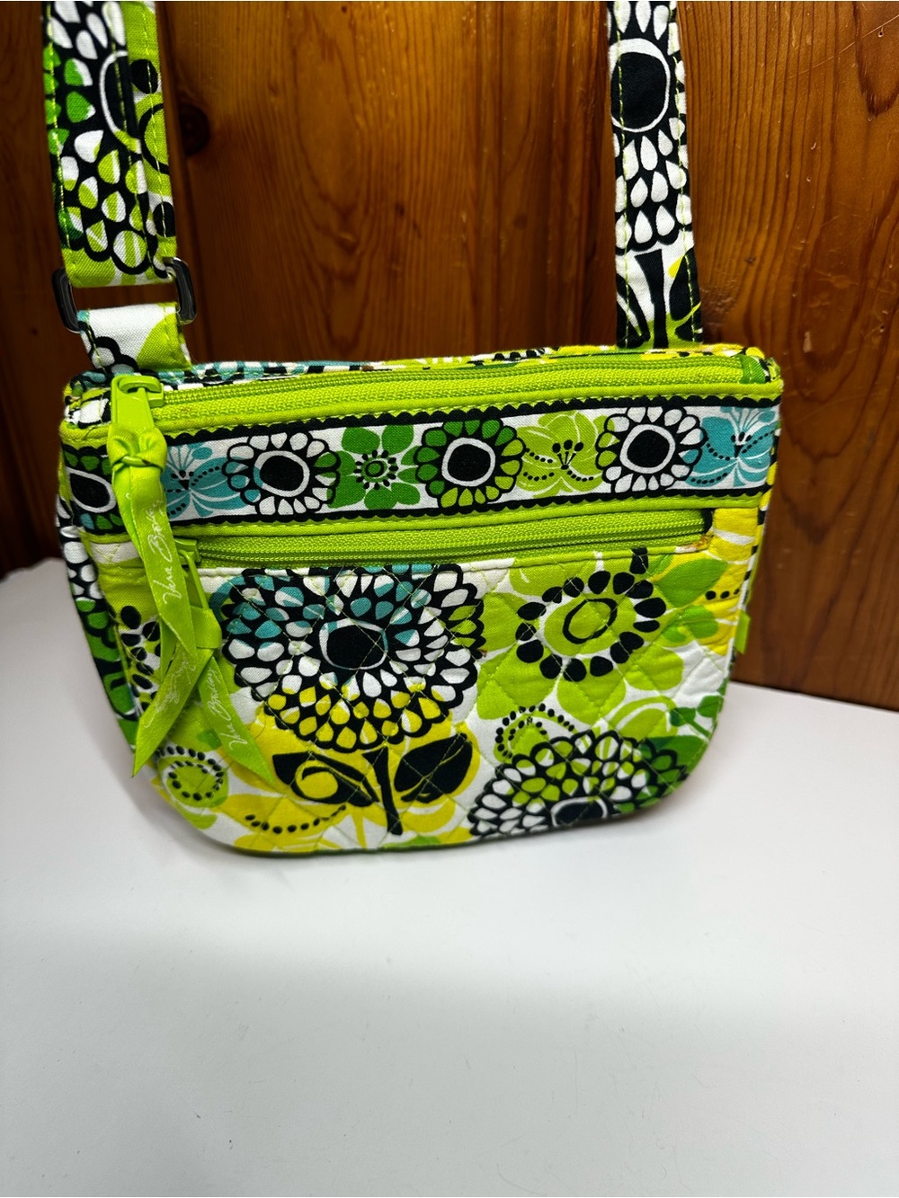 Vera Bradley Quilted Floral Crossbody in Lime Green, Aqua & Black